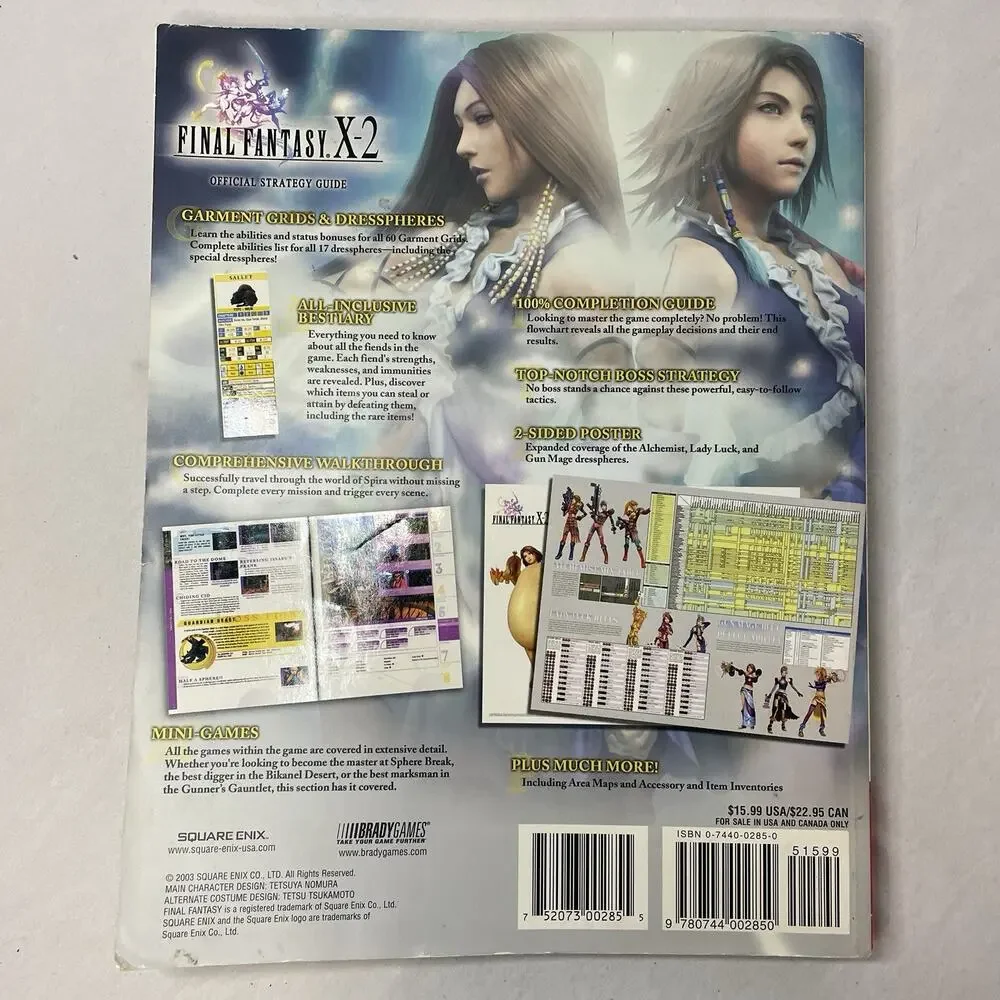 Final Fantasy X-2 Playstation 2 PS2 Strategy Guide Player's Hint Book w/Poster!